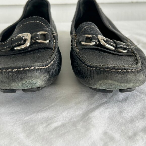 Prada Black Leather Bit Loafers Moccasins Driving Flats Pebbled Slip-On Size 38 - Picture 3 of 15